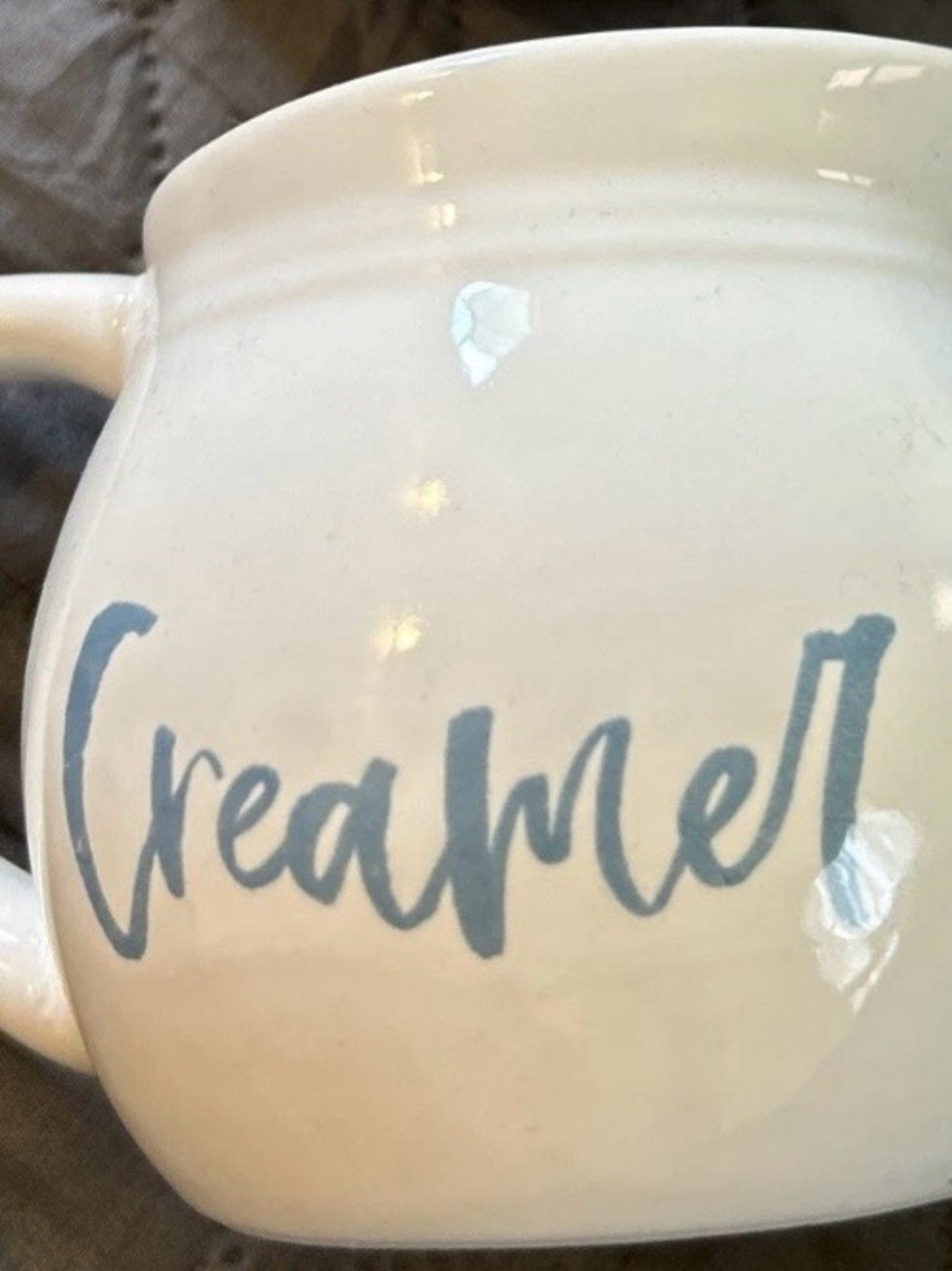 Dolly Parton Creamer Ceramic Pitcher in White with Blue Script